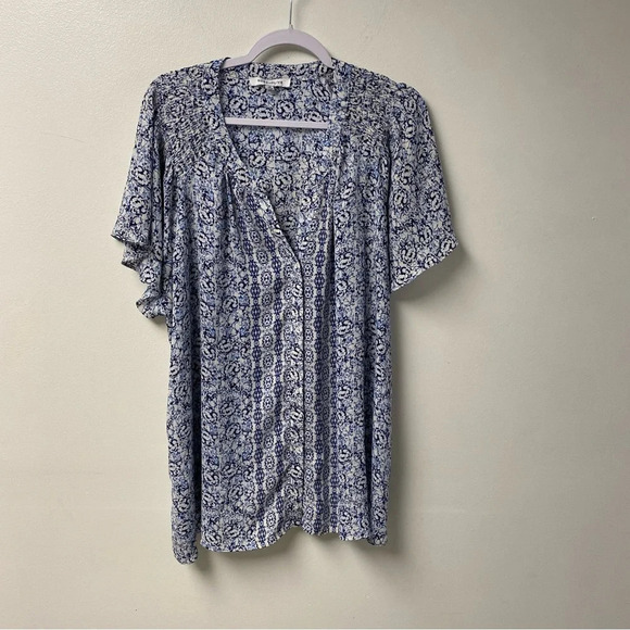 Rose + Olive Blue Floral Blouse Size 3X - Picture 1 of 4